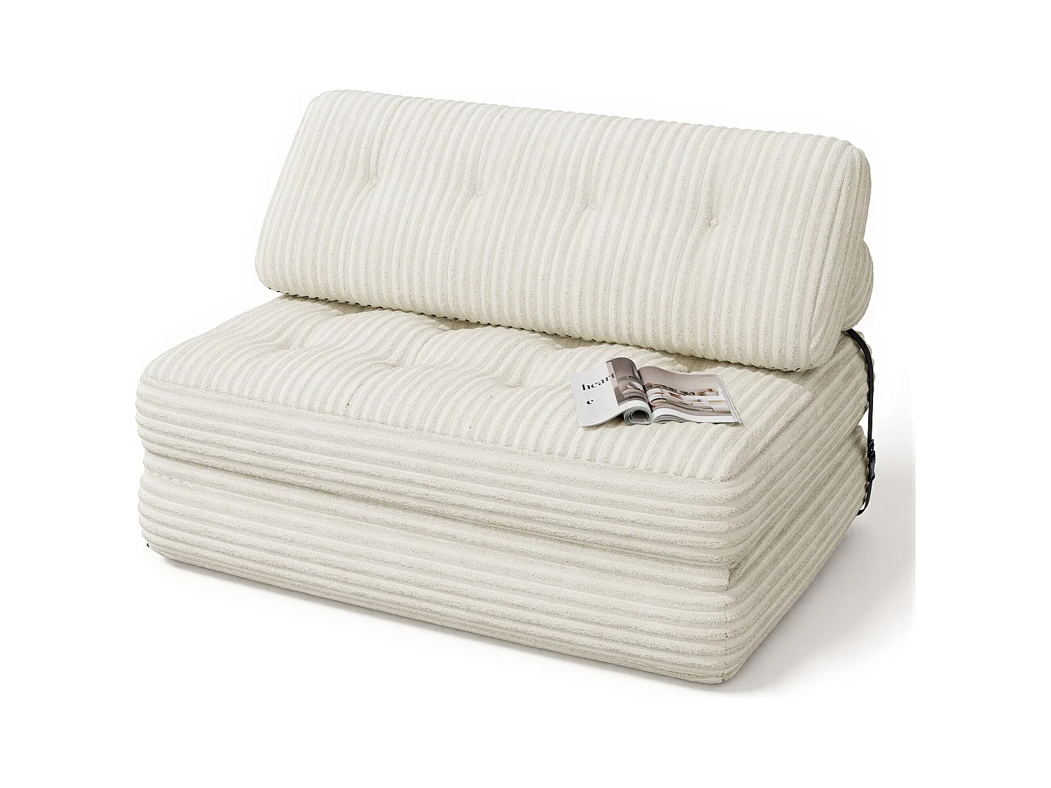 Canapé Convertible Fauteuil Lit 2 Place Dossier Blanc Velours Côtelé  Longue Coussin 130x90cm