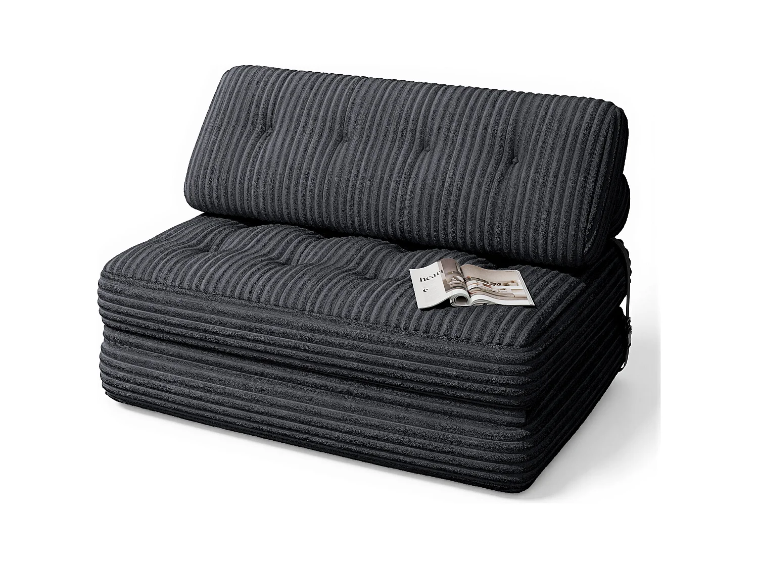 Canapé Convertible Fauteuil Lit 2 Place Dossier Gris foncé Velours Côtelé  Longue Coussin 130x90cm