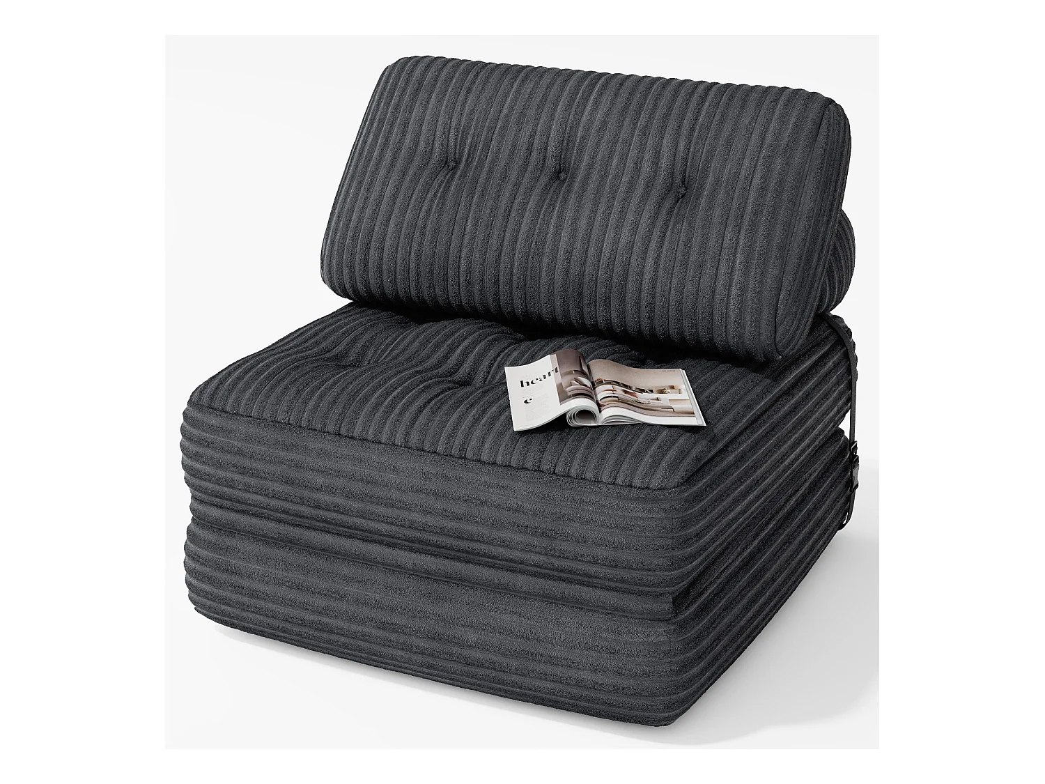 Canapé Convertible Fauteuil Lit 1 Place Dossier Sans Installation Gris foncé Velours Côtelé 85x85cm