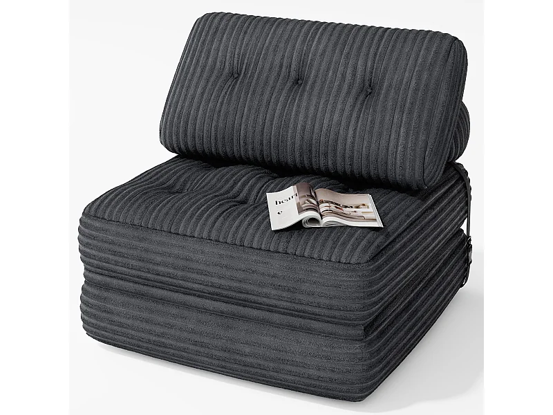 Canapé Convertible Fauteuil Lit 1 Place Dossier Sans Installation Gris foncé Velours Côtelé 85x85cm