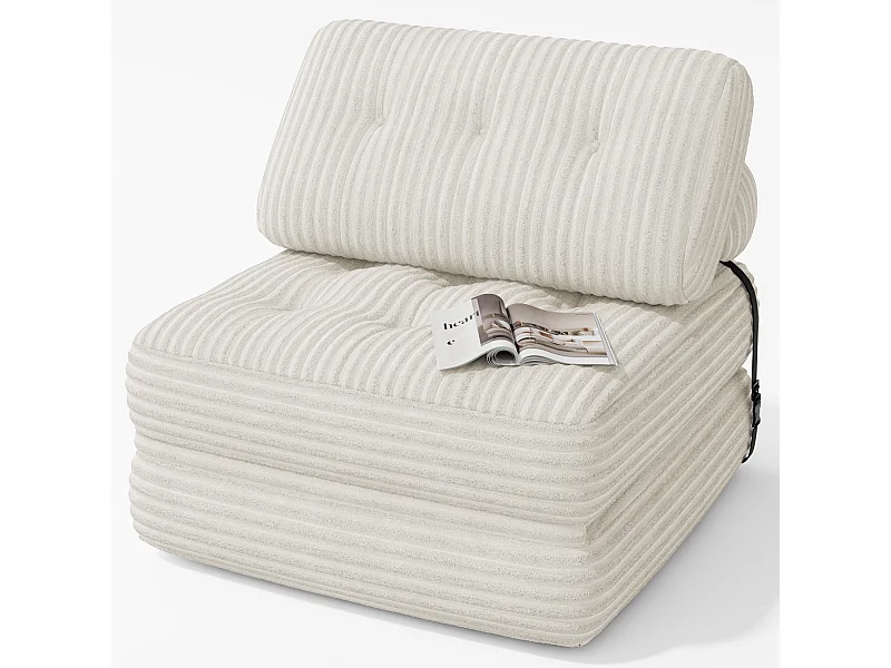 Convertibele 1-persoons Stoelbed Rugleuning Zonder Installatie Wit Kordaatsch Fluweel 85x85cm