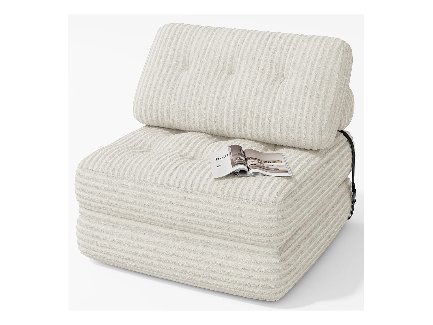 Canapé Convertible Fauteuil Lit 1 Place Dossier Sans Installation Blanc Velours Côtelé 85x85cm