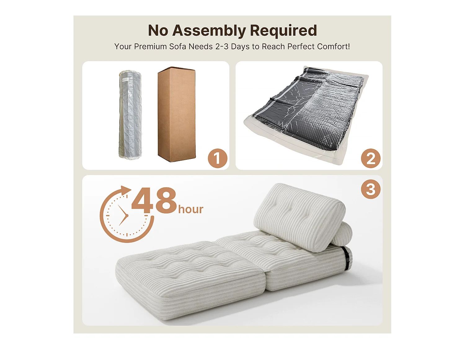 Canapé Convertible Fauteuil Lit 1 Place Dossier Sans Installation Blanc Velours Côtelé 85x85cm