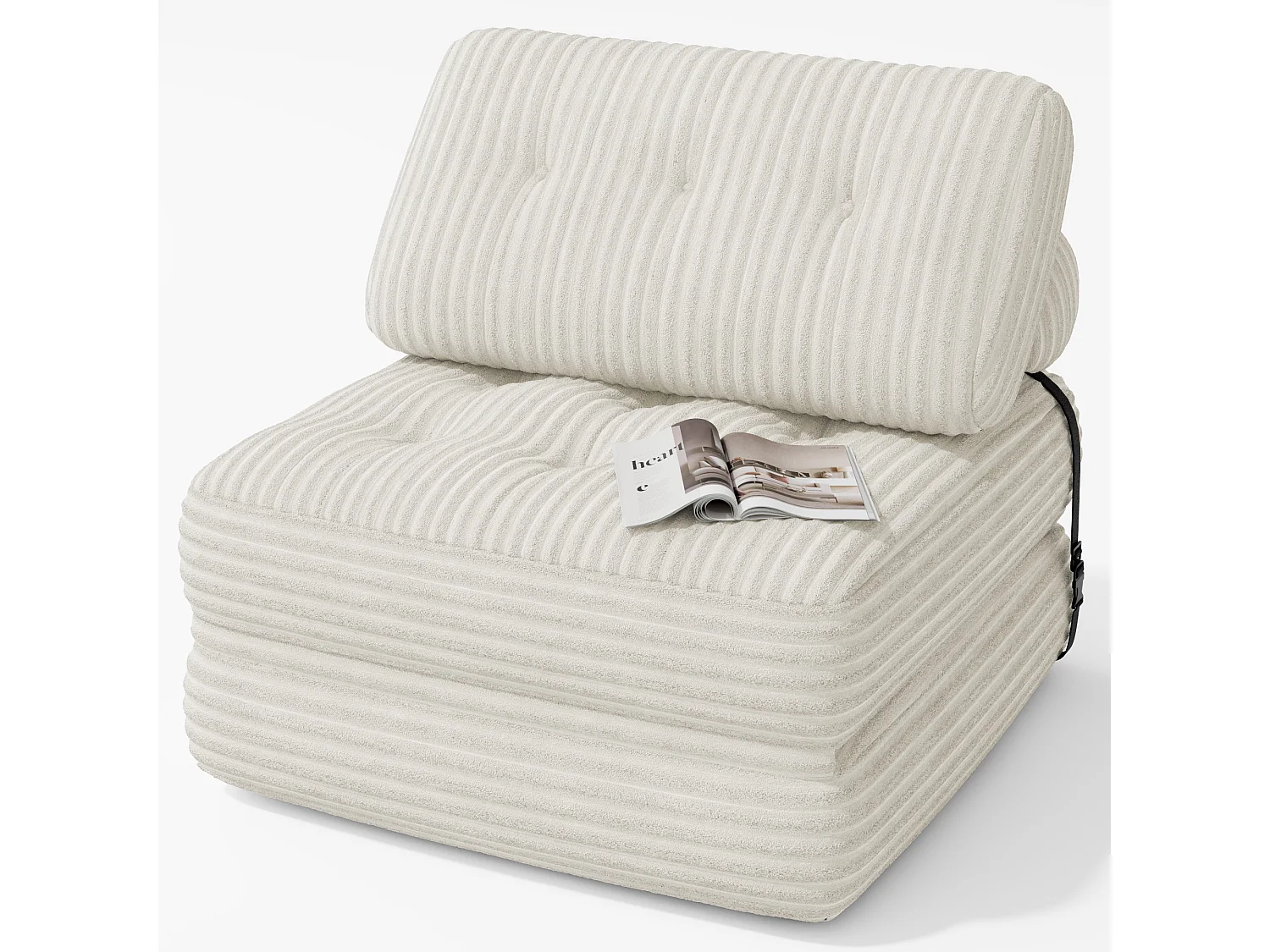 Canapé Convertible Fauteuil Lit 1 Place Dossier Sans Installation Blanc Velours Côtelé 85x85cm