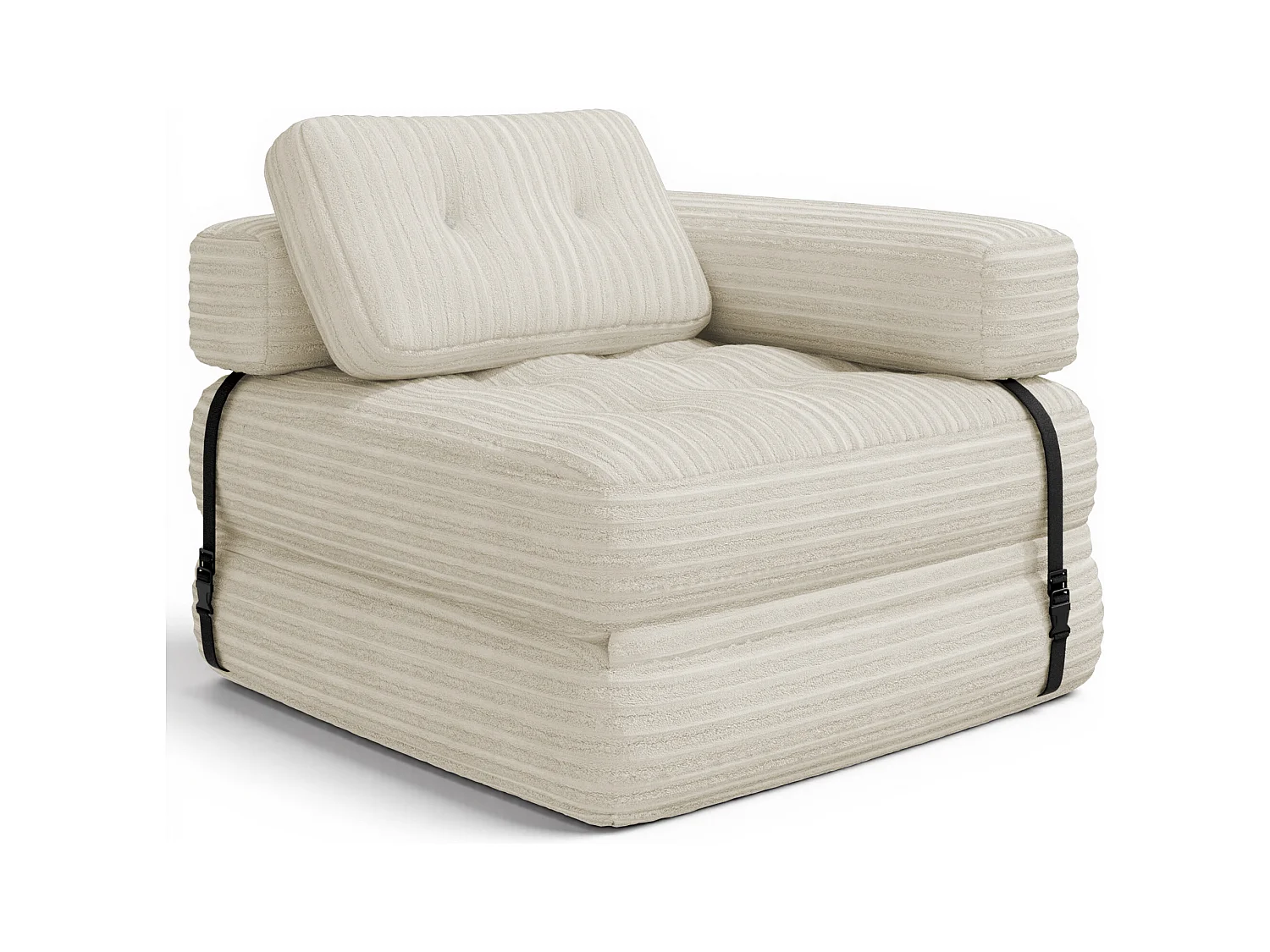Canapé Convertible Fauteuil Lit 1 Place en L Blanc Velours Côtelé Longue Coussin 85 x 85 cm