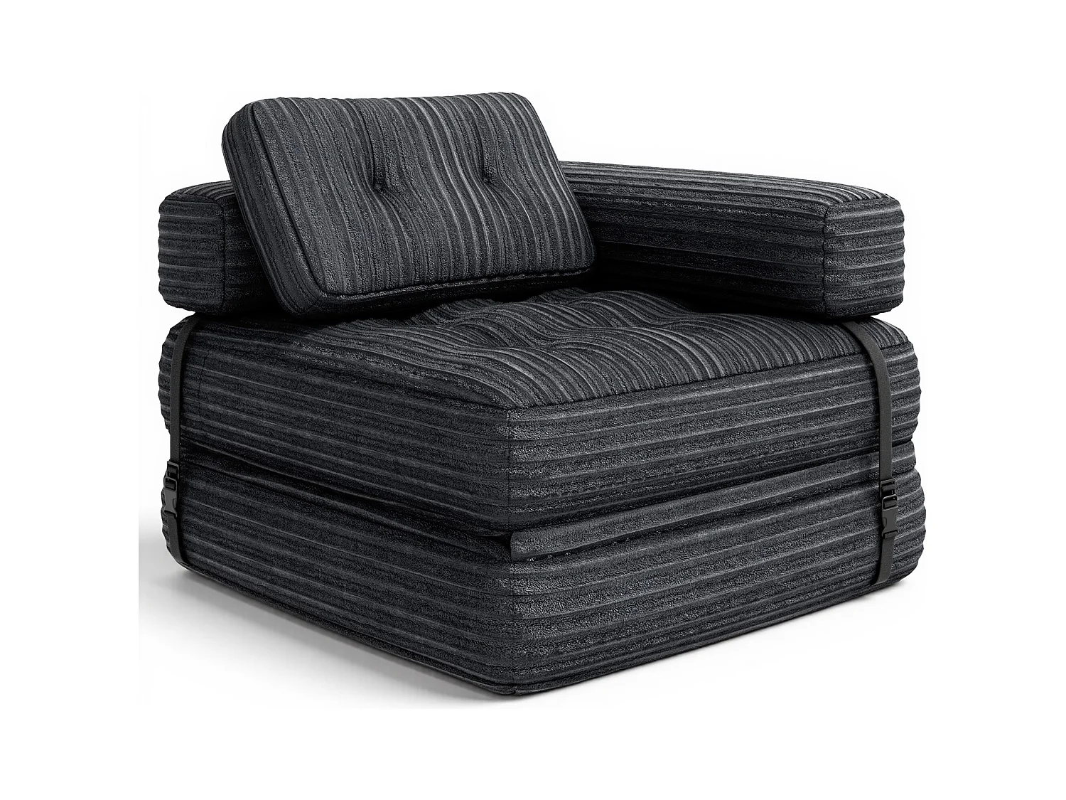 Canapé Convertible Fauteuil Lit 1 Place en L Gris foncé Velours Côtelé Longue Coussin 85 x 85 cm