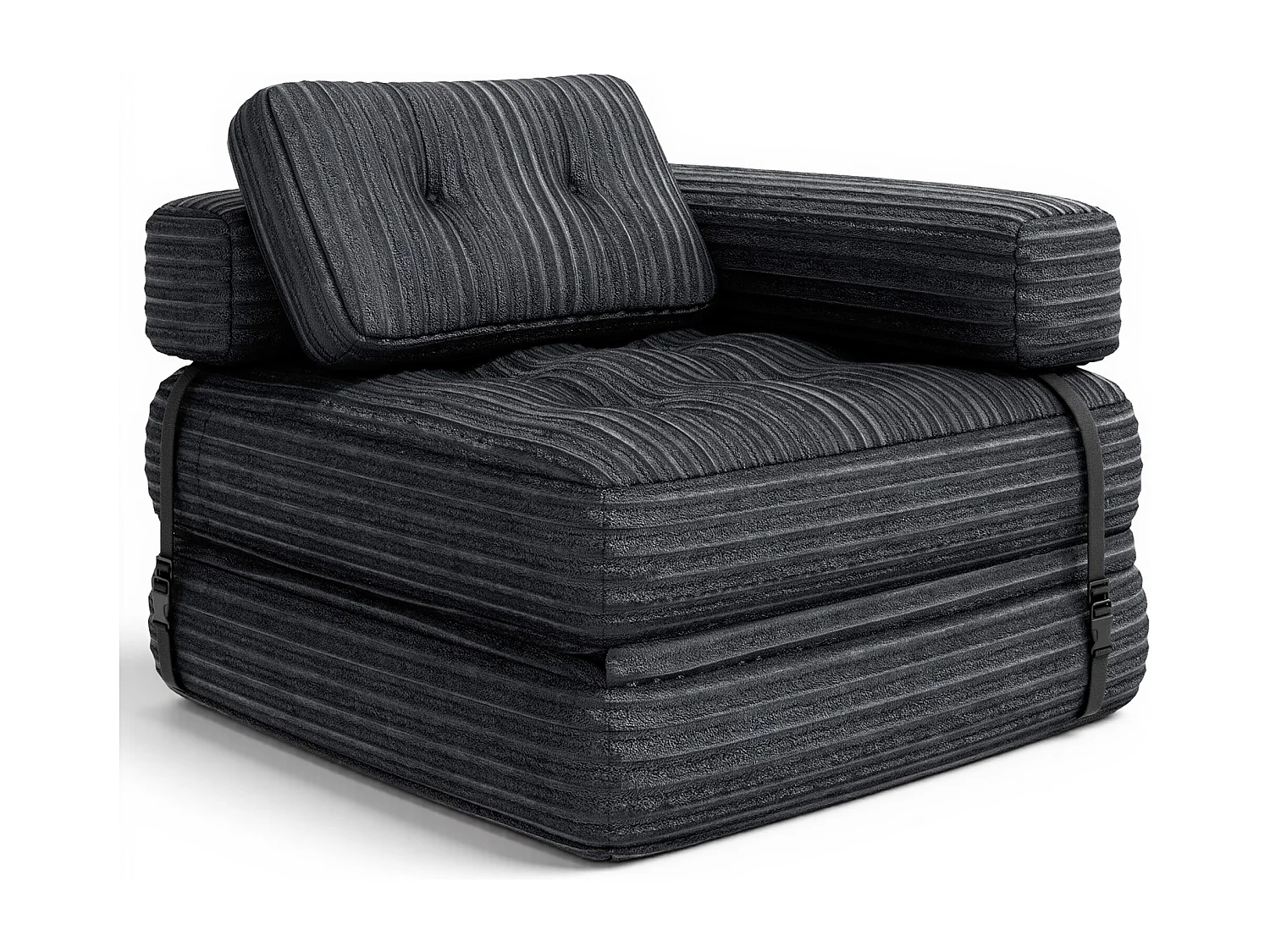 Canapé Convertible Fauteuil Lit 1 Place en L Gris foncé Velours Côtelé Longue Coussin 85 x 85 cm