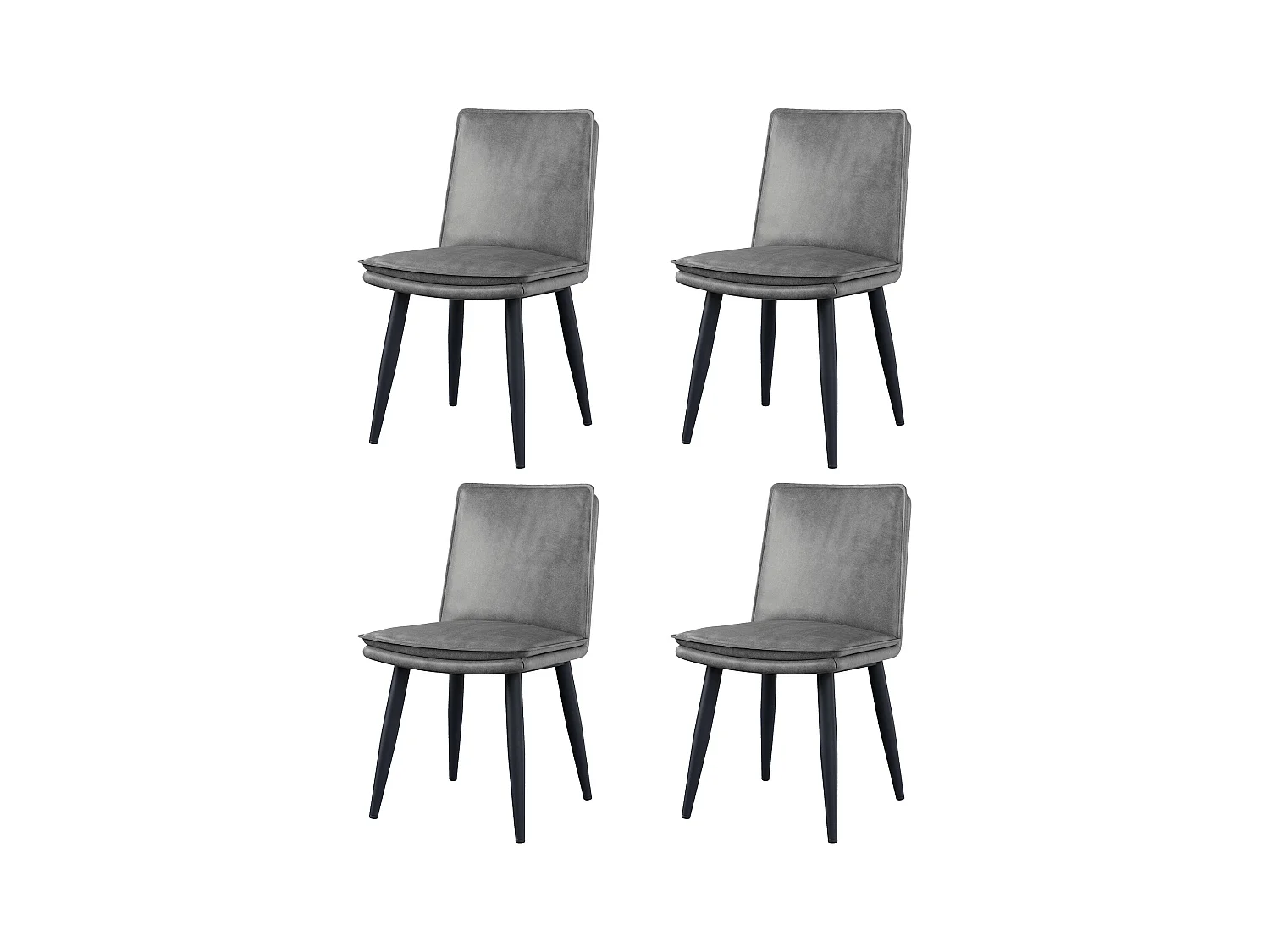 Lot de 4 chaises de salle à manger - Coussins doubles - Tissu PU - Pieds en métal - Gris