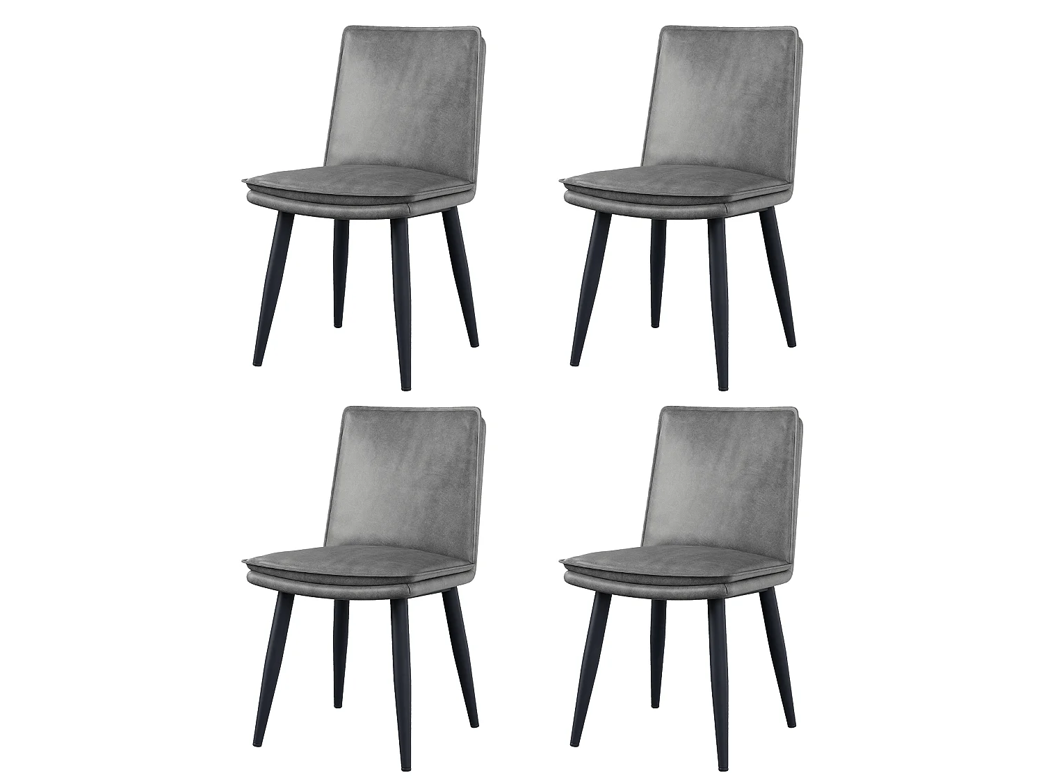 Set aus 4 Esszimmerstühlen - Doppelte Polsterung - PU-Bezug - Metallfüße - Grau