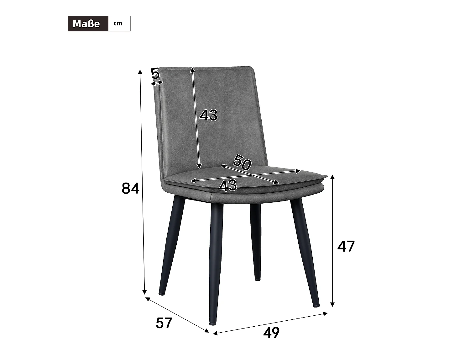 Set aus 4 Esszimmerstühlen - Doppelte Polsterung - PU-Bezug - Metallfüße - Grau