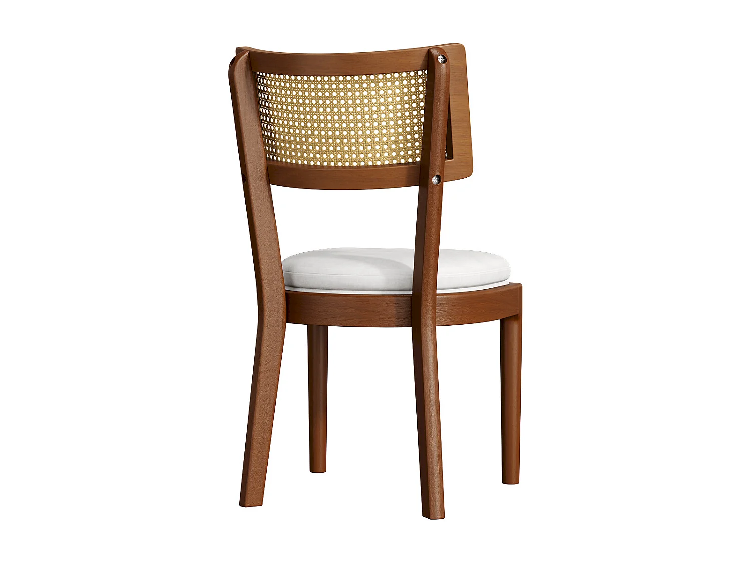 Lot de 6 chaises de salle à manger - Dossier en rotin - coussin de siège en lin - Bois massif - Marron