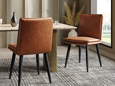 Lot de 2 chaises de salle à manger - Coussins doubles - Tissu PU - Pieds en métal - Marron