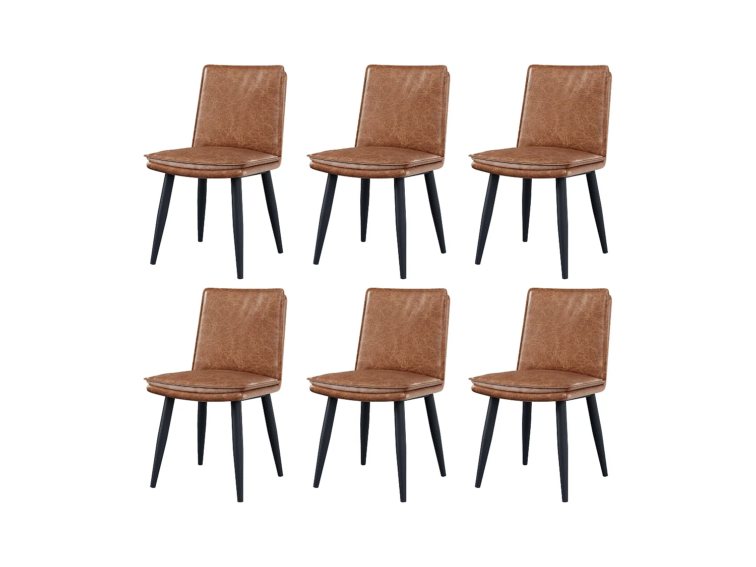 Lot de 6 chaises de salle à manger - Coussins doubles - Tissu PU - Pieds en métal - Marron