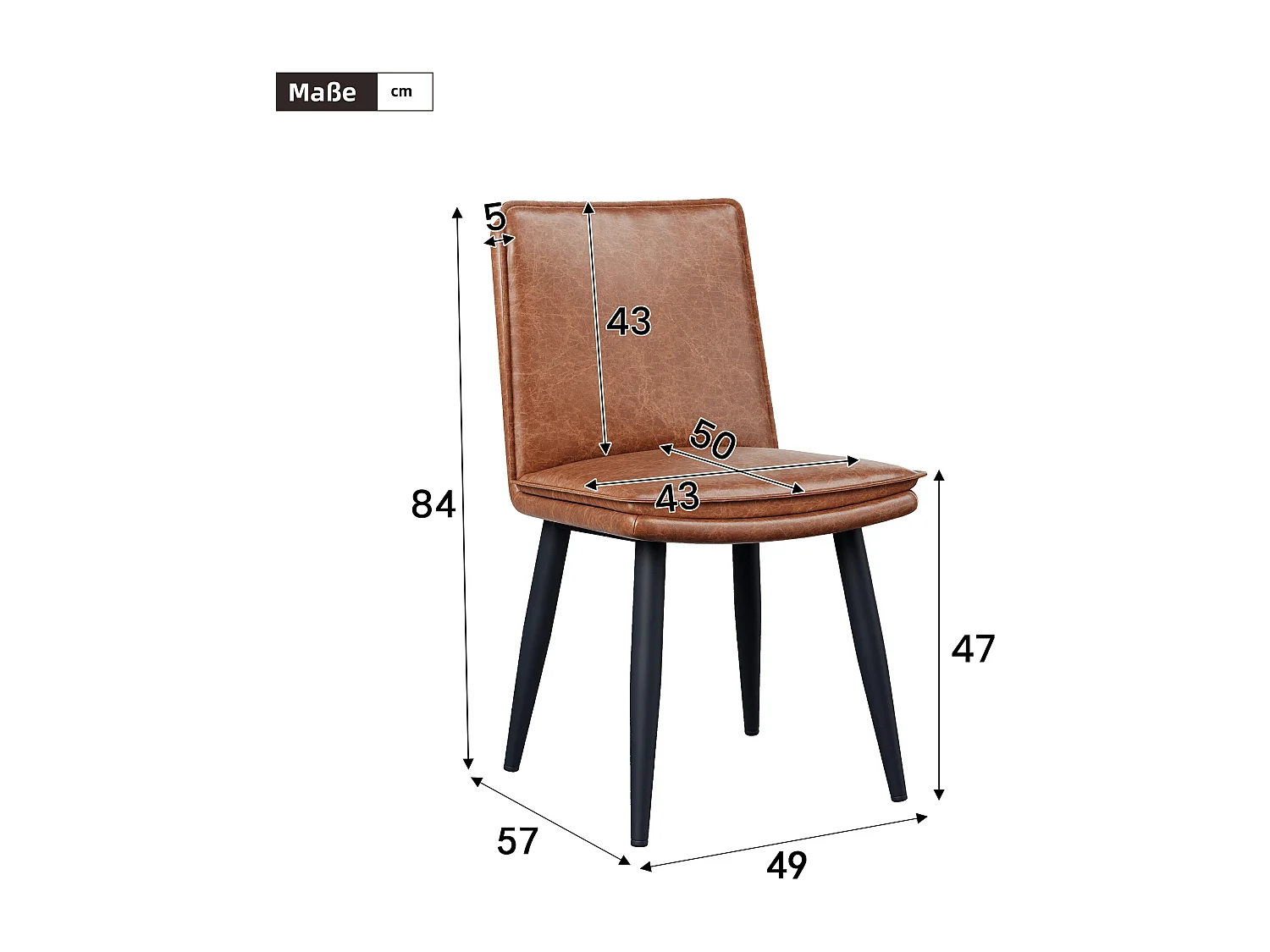 Set di 6 sedie da pranzo - Cuscini doppi - Tessuto in PU - Gambe in metallo - Marrone