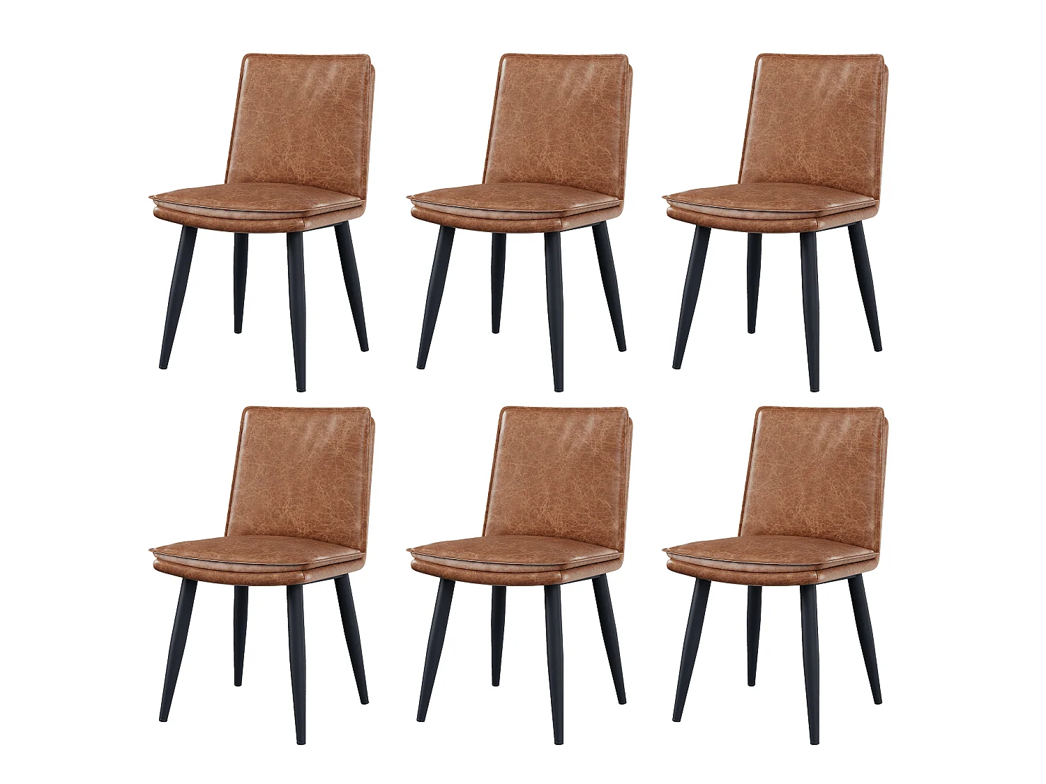 Lot de 6 chaises de salle à manger - Coussins doubles - Tissu PU - Pieds en métal - Marron