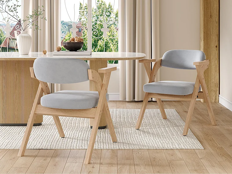 Zestaw 2 krzeseł do jadalni - Składane - siedzisko z weluru - Konstrukcja z litego drewna - Szary