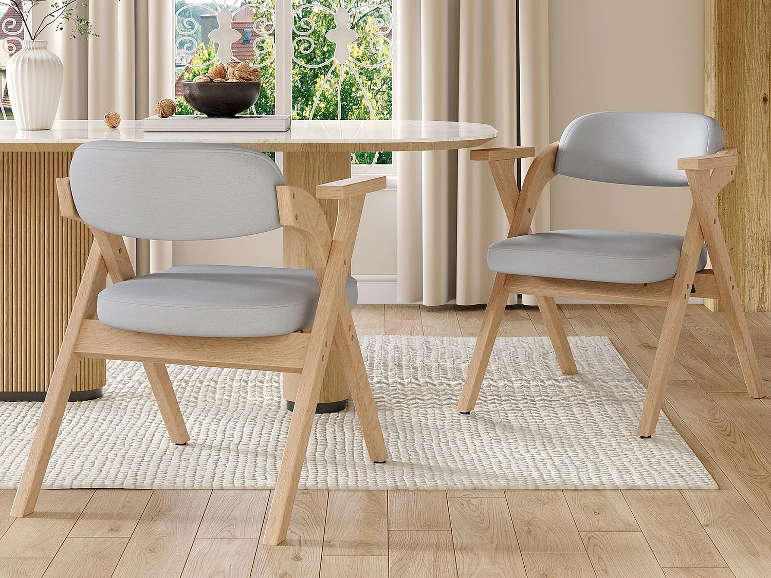 Set van 2 eetkamerstoelen - Opvouwbaar - linnen stoelen - Massief houten frame - Grijs