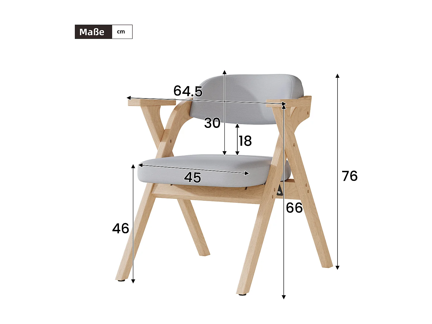 Lot de 2 chaises de salle à manger  - Pliable - chaises en lin - Structure en bois massif - Gris