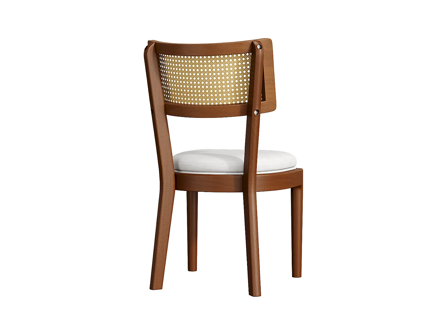 Lot de  4 chaises de salle à manger  - Dossier en rotin - Assise en velours - Bois massif - Marron