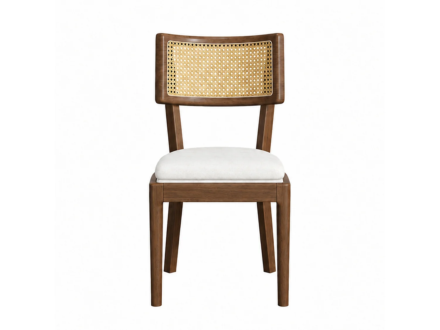 Lot de 4 chaises de salle à manger - Dossier en rotin - coussin de siège en lin - Bois massif - Marron
