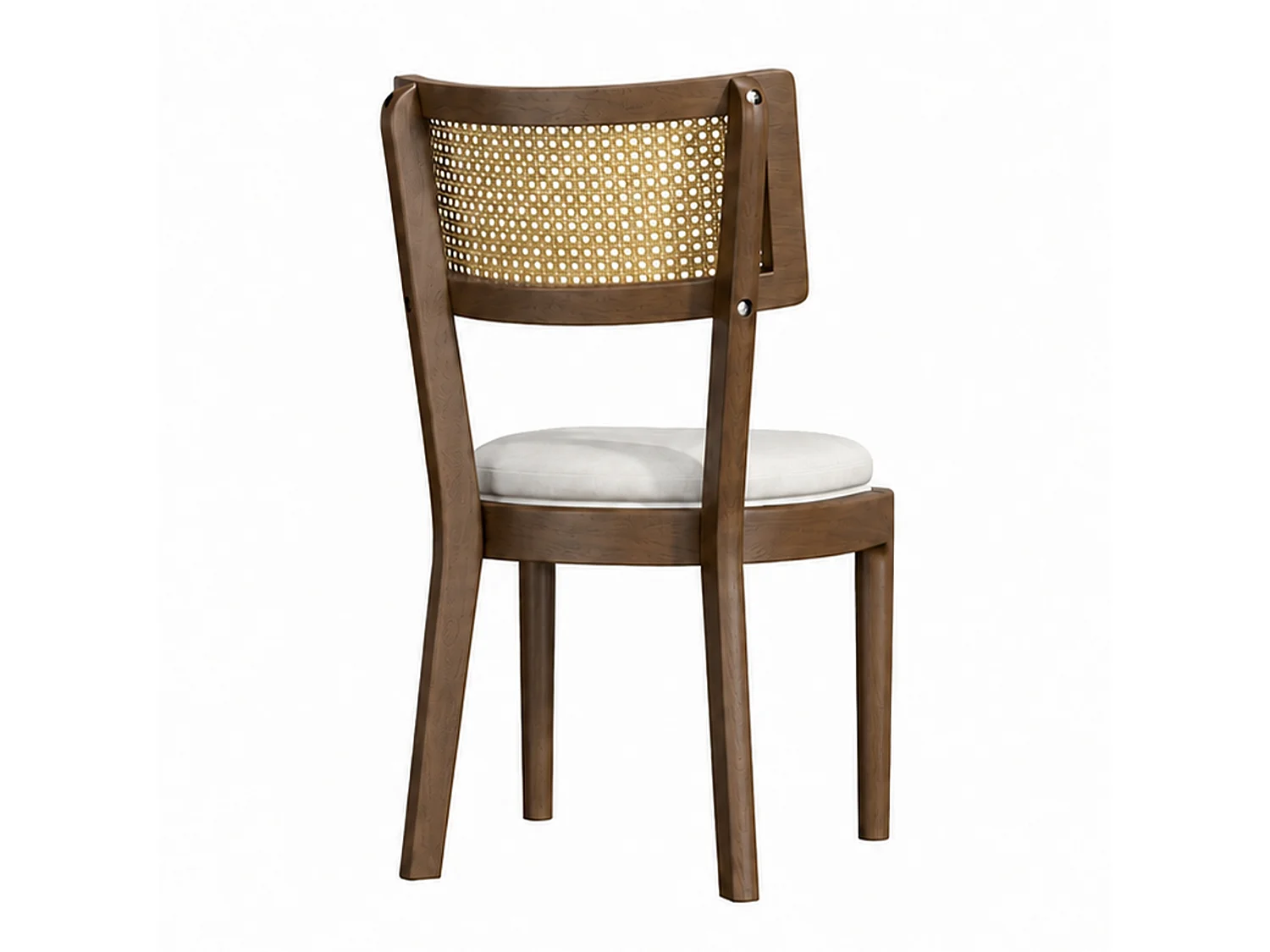 Lot de 4 chaises de salle à manger - Dossier en rotin - coussin de siège en lin - Bois massif - Marron