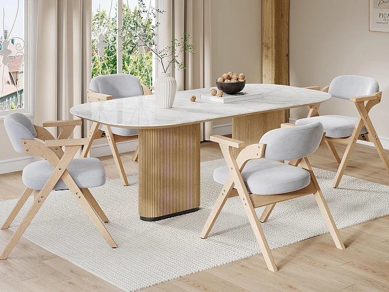 Set aus 4 Esszimmerstühlen - Klappbar - Sitzfläche aus Samt - Struktur aus Massivholz - Grau