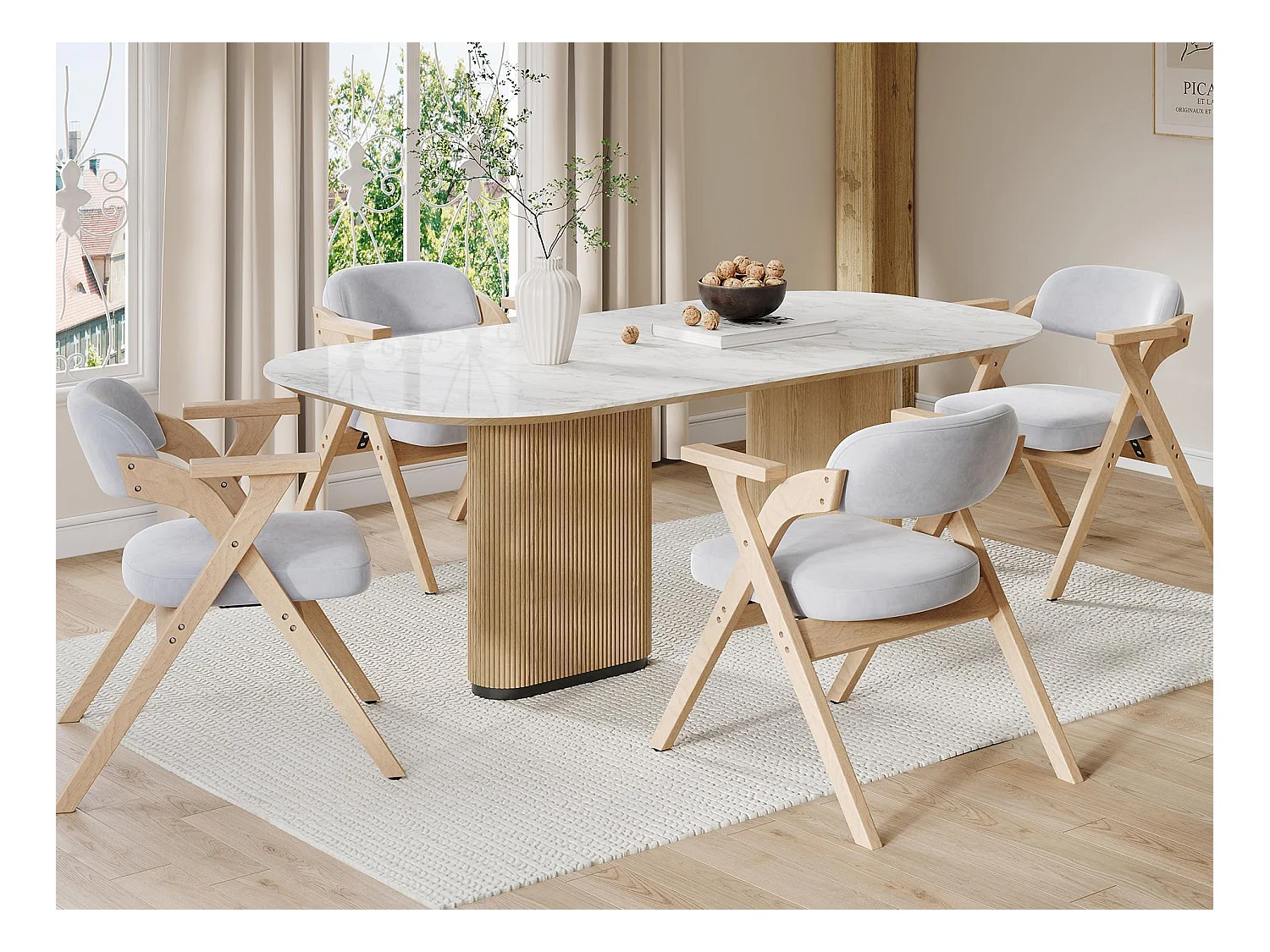 Lot de 4 chaises de salle à manger  - Pliable - assise en velours - Structure en bois massif - Gris