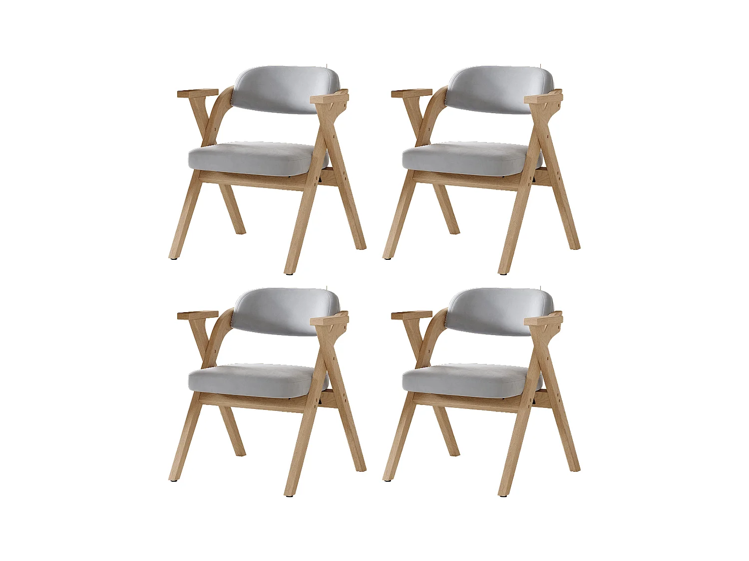Lot de 4 chaises de salle à manger  - Pliable - assise en velours - Structure en bois massif - Gris
