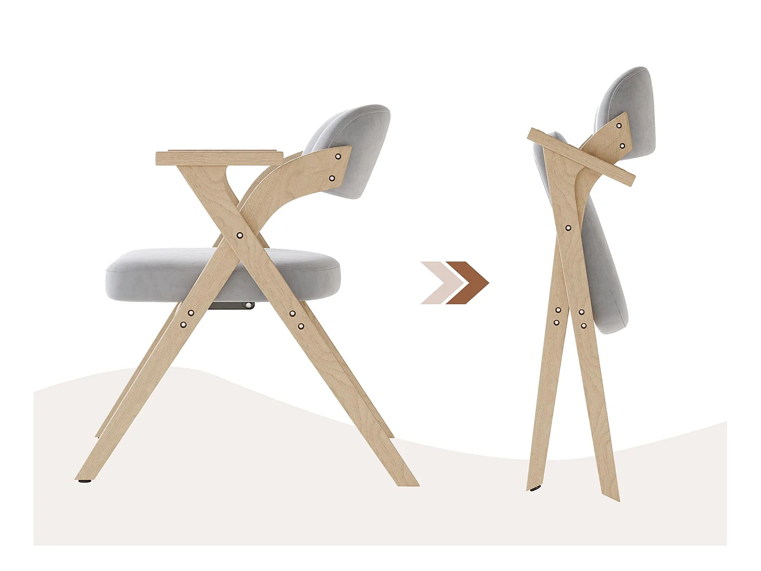 Lot de 4 chaises de salle à manger  - Pliable - assise en velours - Structure en bois massif - Gris