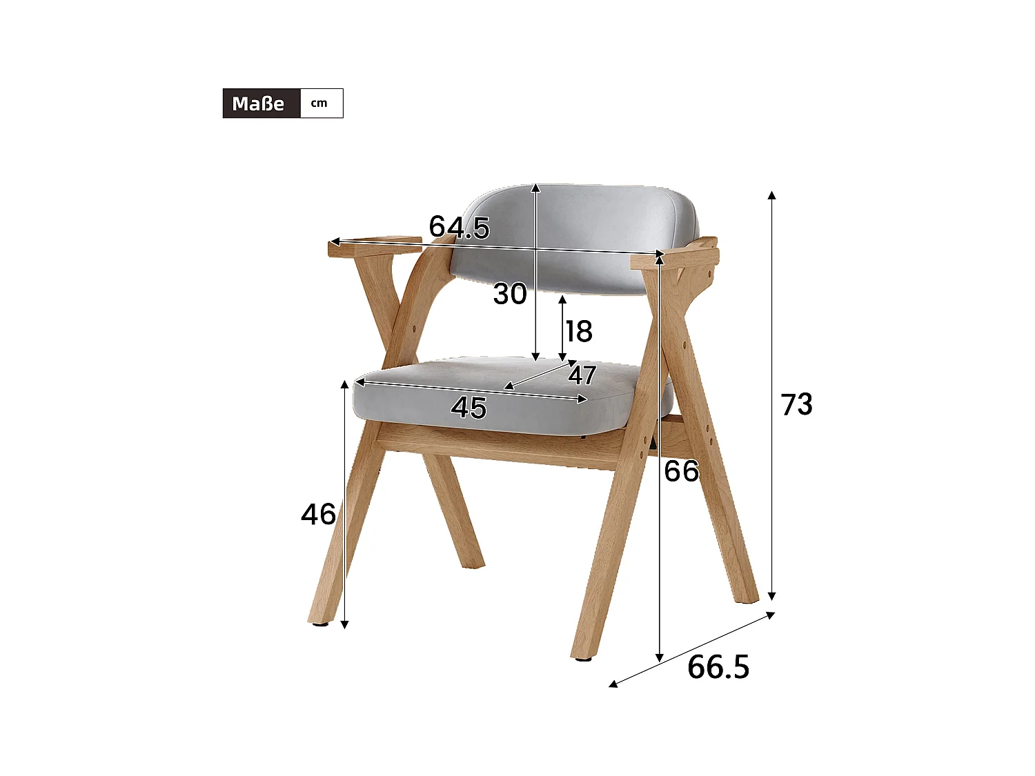Lot de 4 chaises de salle à manger  - Pliable - assise en velours - Structure en bois massif - Gris
