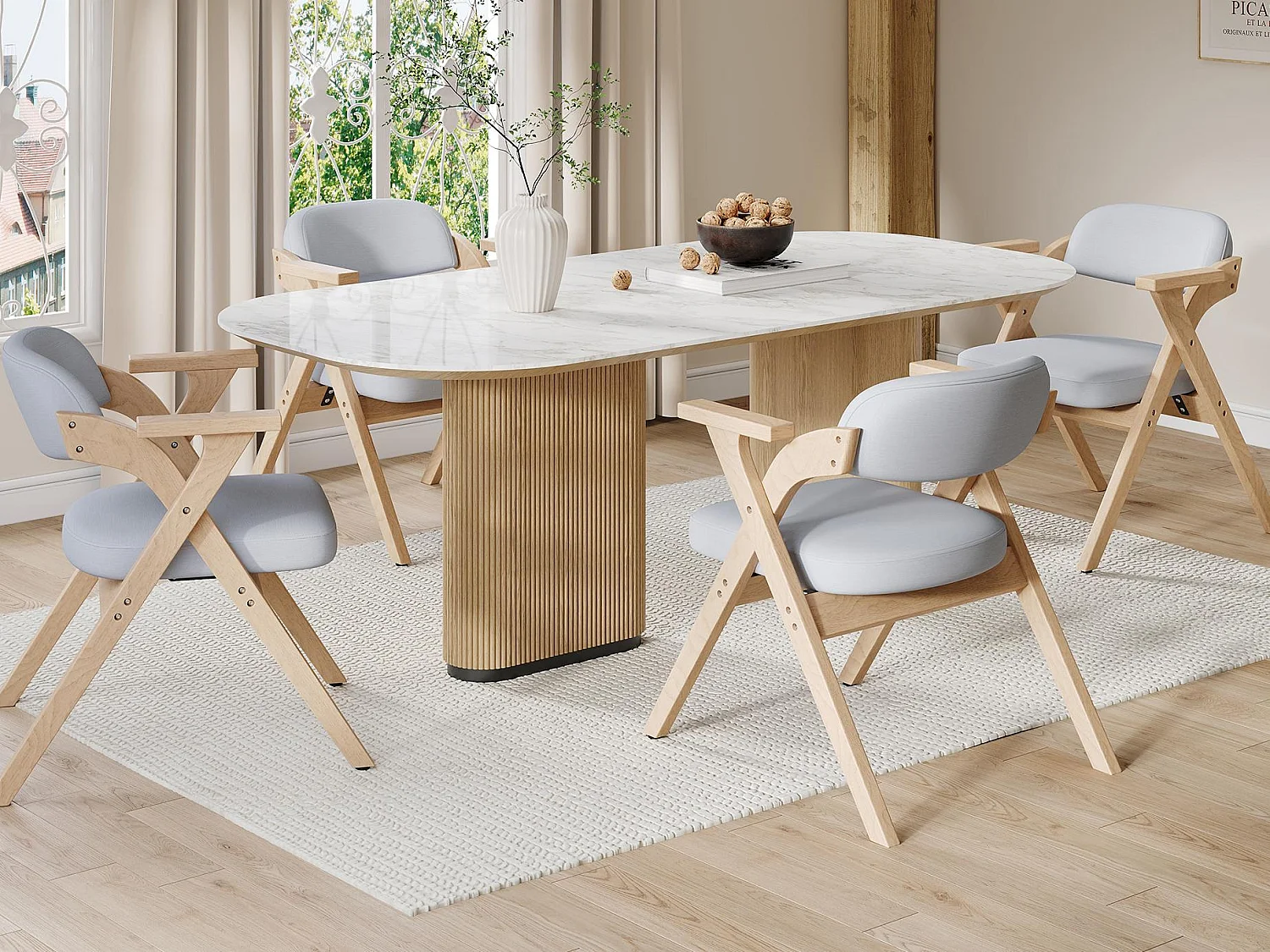 Lot de 4 chaises de salle à manger  - Pliable - chaises en lin - Structure en bois massif - Gris