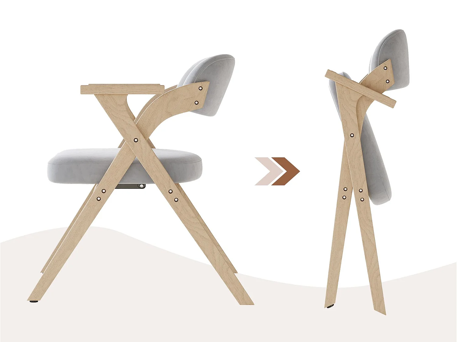 Lot de 4 chaises de salle à manger  - Pliable - chaises en lin - Structure en bois massif - Gris