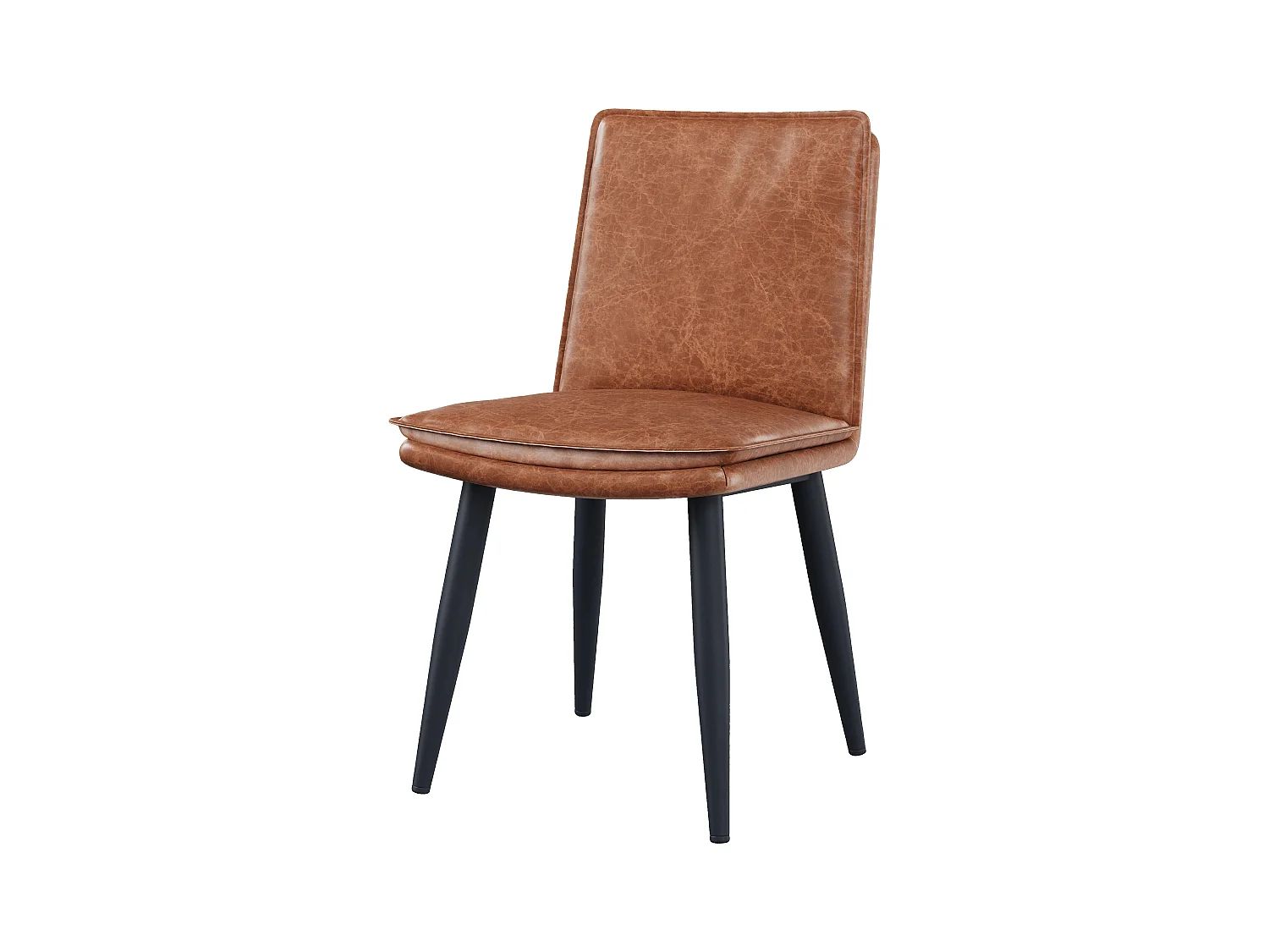 Lot de 4 chaises de salle à manger - Coussins doubles - Tissu PU - Pieds en métal - Marron