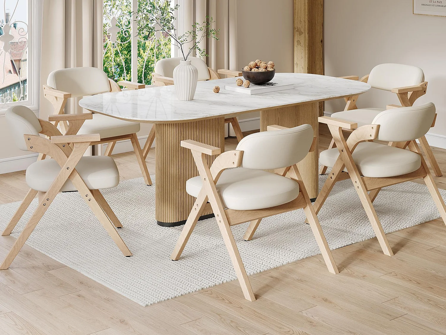 Lot de 6 chaises de salle à manger  - Pliable - chaises en lin - Structure en bois massif - Beige