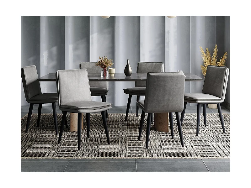 Set aus 6 Esszimmerstühlen - Doppelte Polsterung - PU-Bezug - Metallfüße - Grau