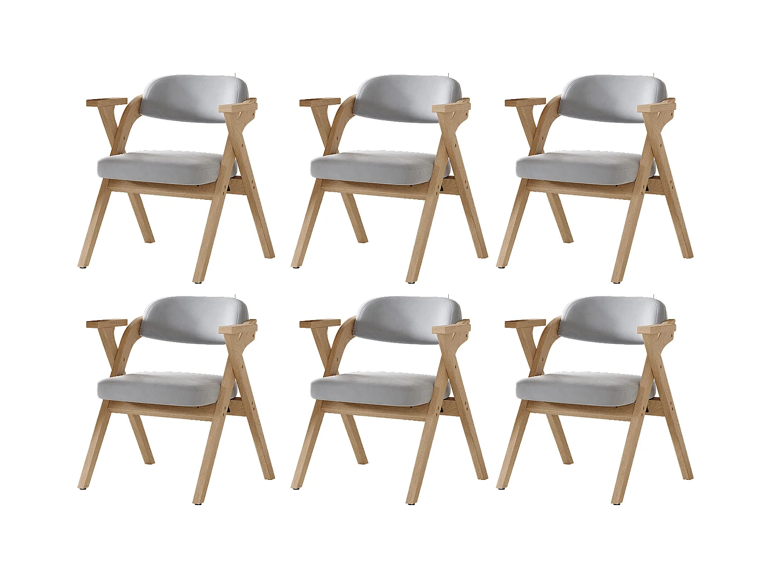 Lot de 6 chaises de salle à manger  - Pliable - assise en velours - Structure en bois massif - Gris