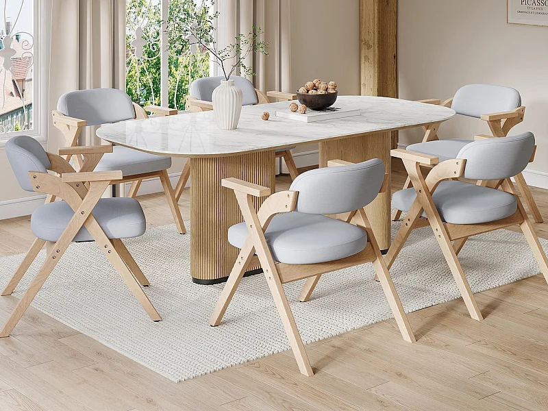 Lot de 6 chaises de salle à manger  - Pliable - chaises en lin - Structure en bois massif - Gris