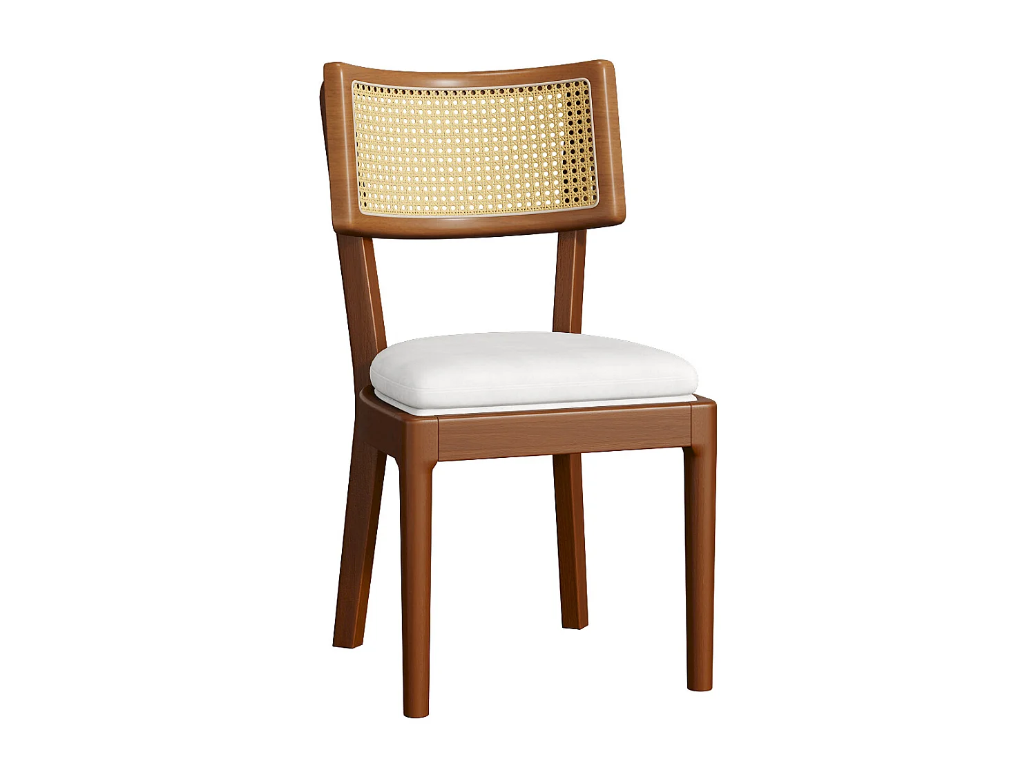 Lot de 2 chaises de salle à manger - Dossier en rotin - coussin de siège en lin - Bois massif - Marron