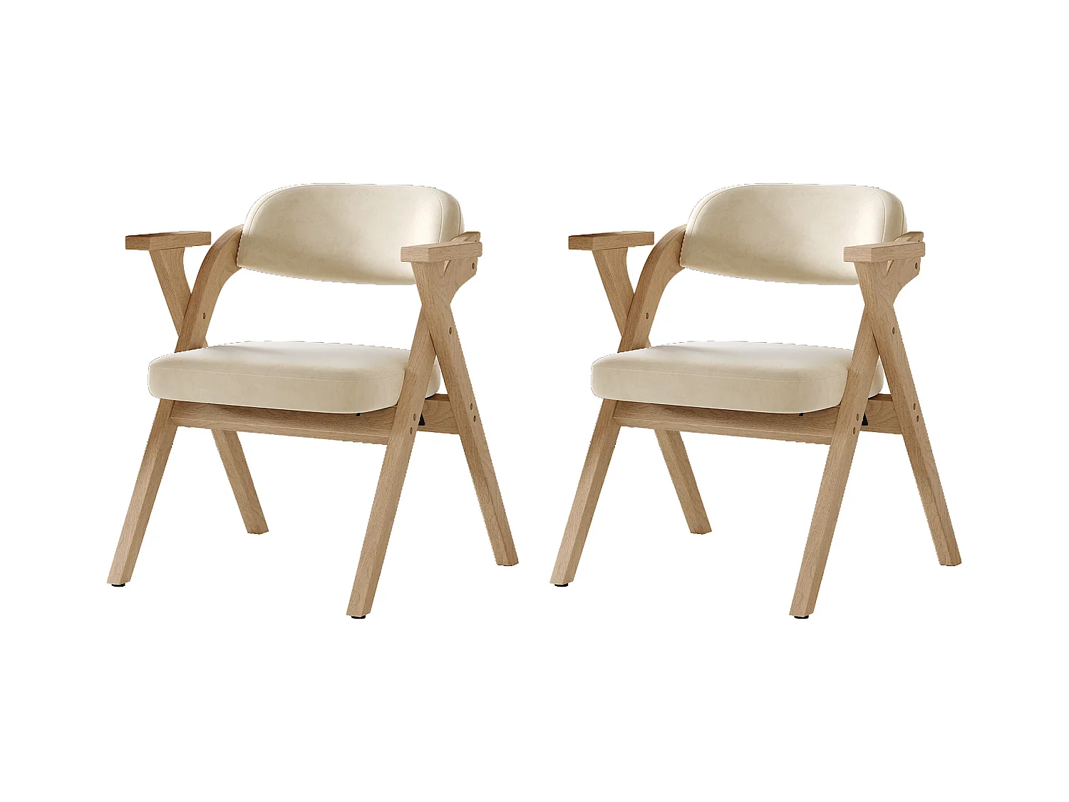 Lot de 2 chaises de salle à manger  - Pliable - assise en velours - Structure en bois massif - Beige