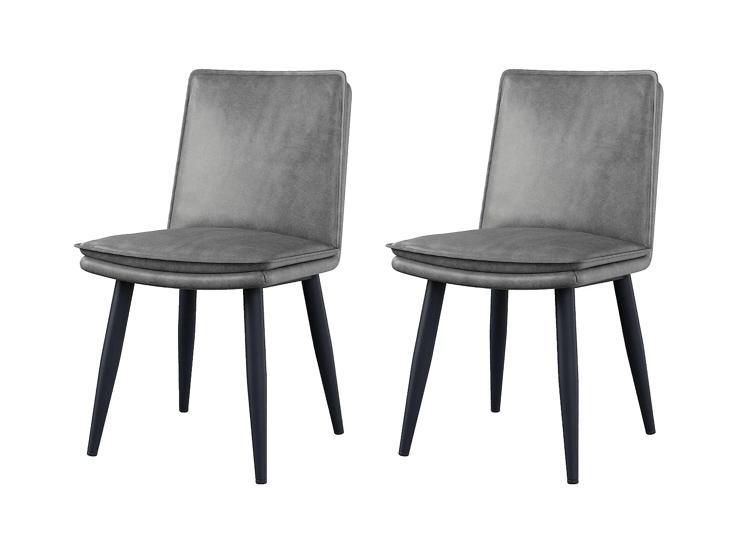 Lot de 2 chaises de salle à manger - Coussins doubles - Tissu PU - Pieds en métal - Gris