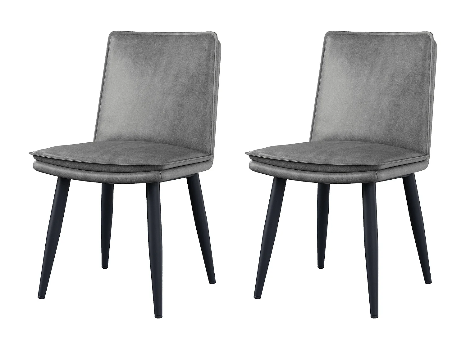 Lot de 2 chaises de salle à manger - Coussins doubles - Tissu PU - Pieds en métal - Gris