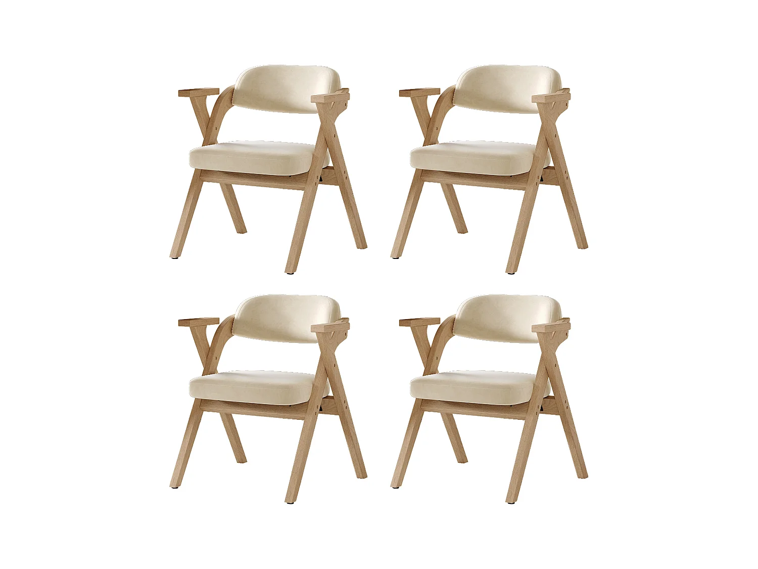 Lot de 4 chaises de salle à manger  - Pliable - Assise en velours - Structure en bois massif - Beige
