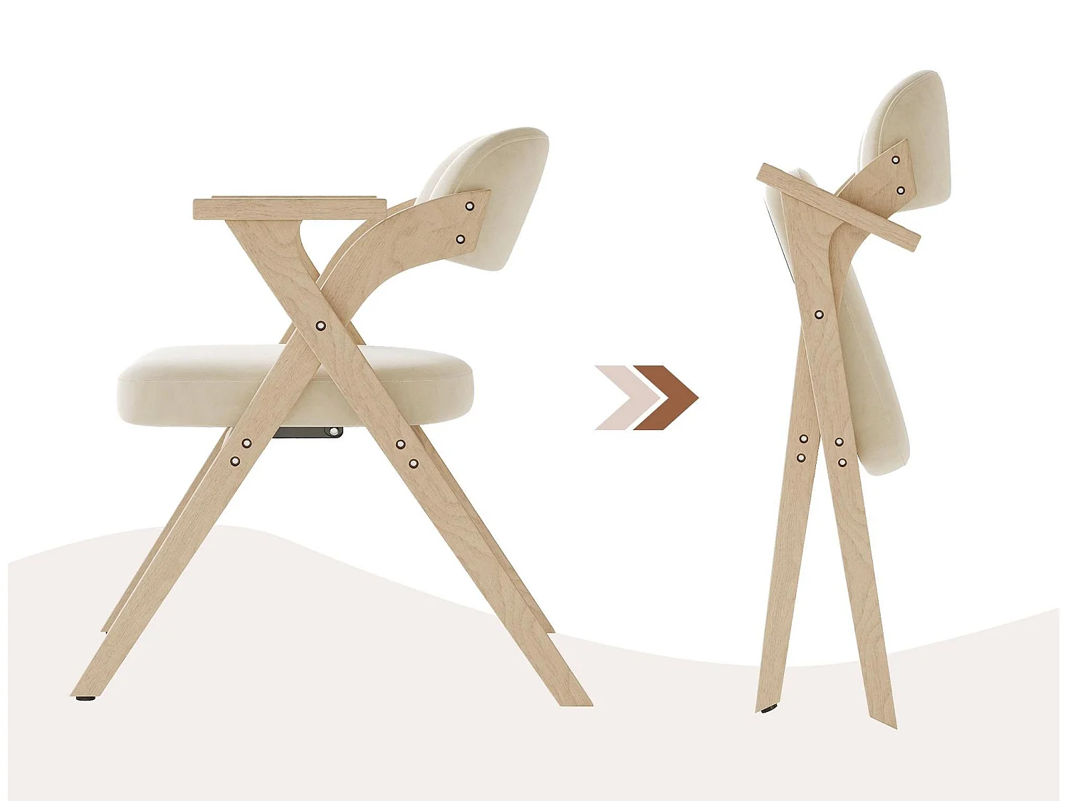 Set di 4 sedie da pranzo - Pieghevole - sedie in lino - Struttura in legno massello - Beige