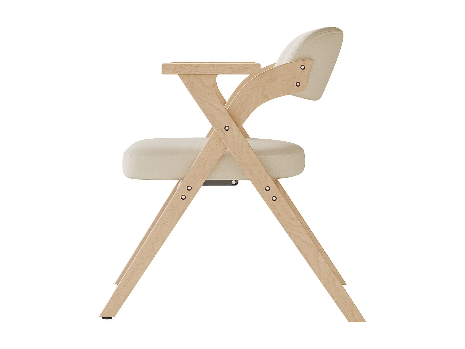 Set di 4 sedie da pranzo - Pieghevole - sedie in lino - Struttura in legno massello - Beige