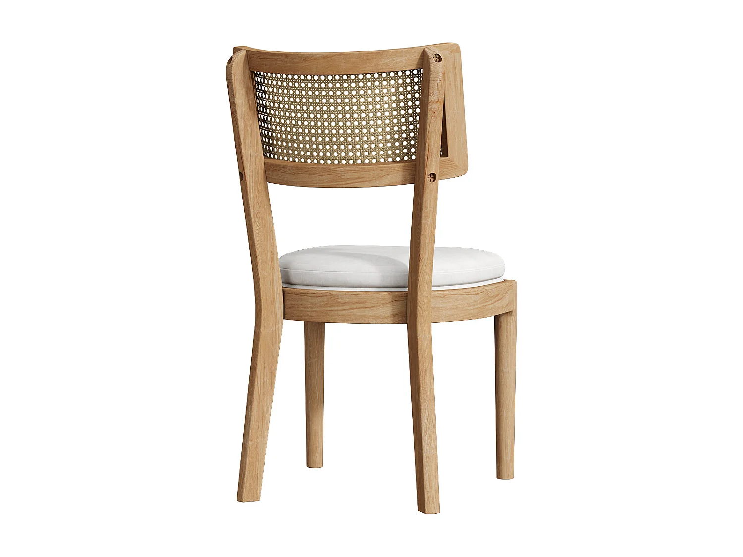 Lot de 4 chaises de salle à manger - Dossier en rotin - coussin de siège en lin - Bois massif - Naturel