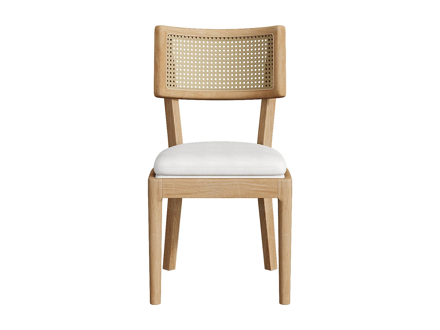 Set van 4 eetkamerstoelen - Rugleuning van rotan - Zitkussen van linnen - Massief hout - Natuur