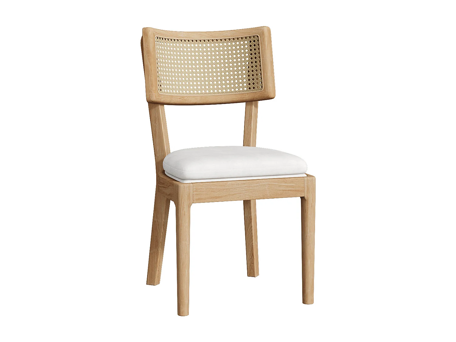 Set van 4 eetkamerstoelen - Rugleuning van rotan - Zitkussen van linnen - Massief hout - Natuur