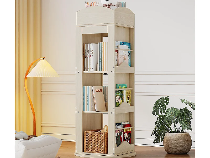 Bücherregal 63x41x142 cm - 360° Drehung - Bilderbuchregal - Obere Ablage - Natur