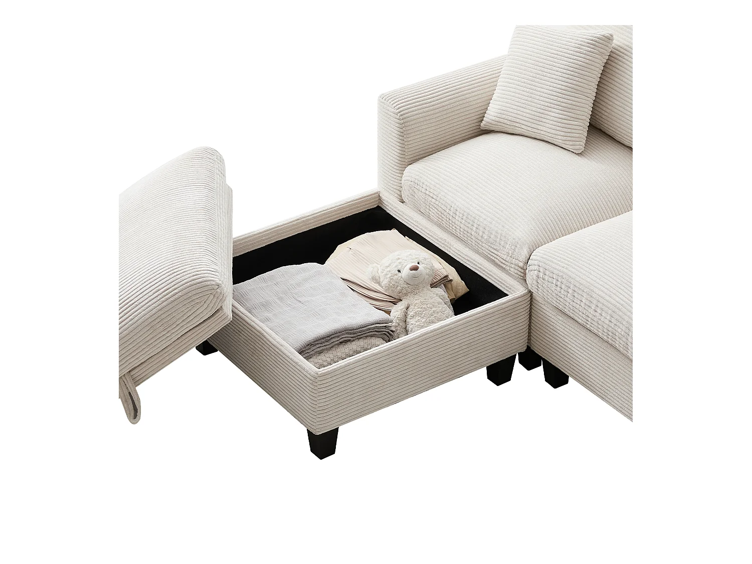 Modernes Sofa - mit Konsole - 2 Getränkehalter - USB-Ladeanschluss - Stauftaschen an den Armlehnen - mit Kissen - beige