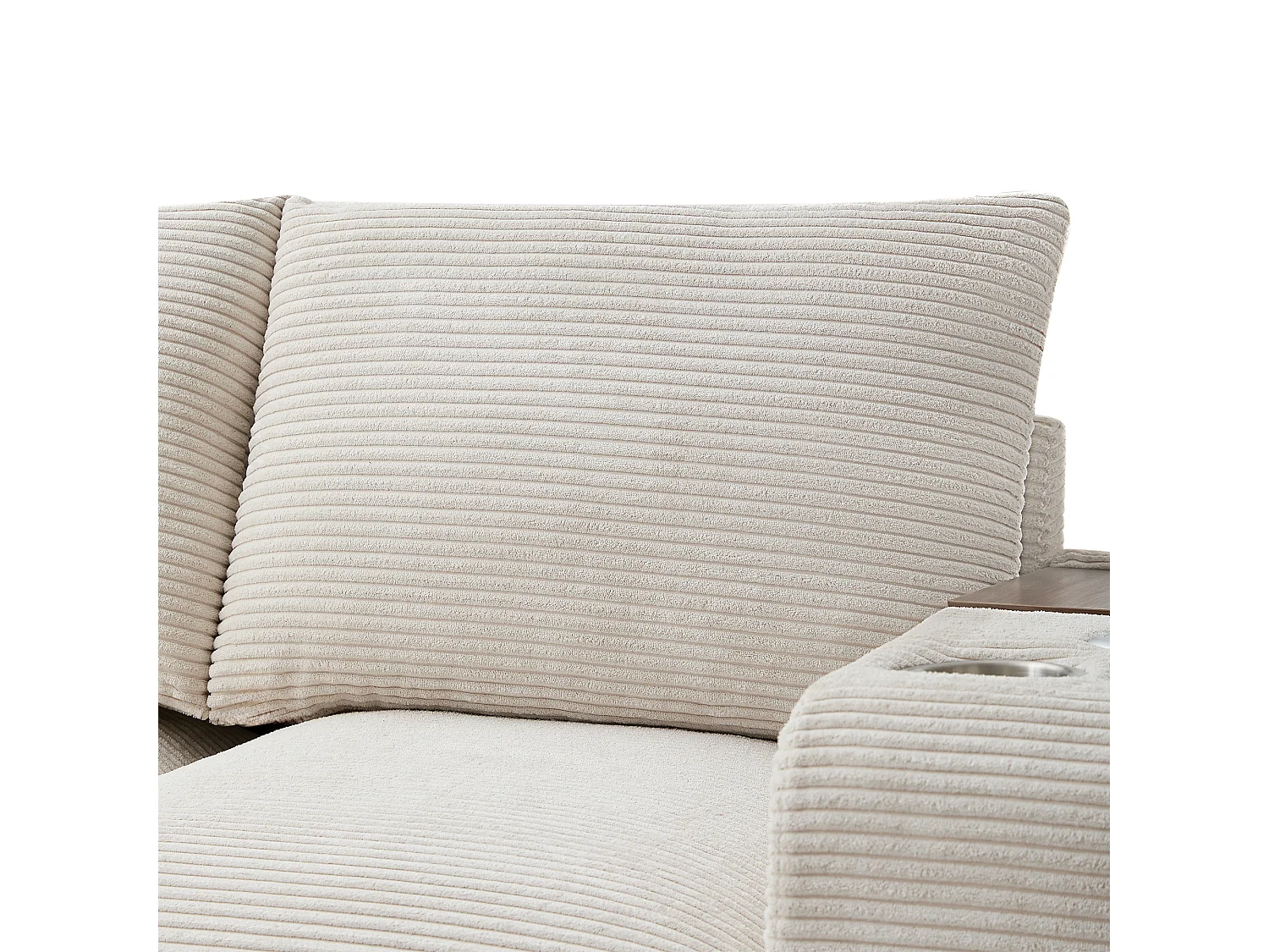 Divano moderno - con console - 2 portabicchieri - porta di ricarica USB - tasche portaoggetti sui braccioli - con cuscini - beige